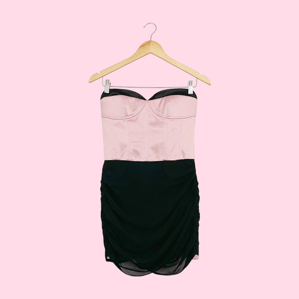 BEBE PINK + BLACK STRAPLESS PARTY DRESS (S)