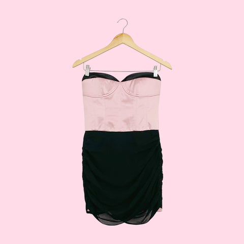 BEBE PINK + BLACK STRAPLESS PARTY DRESS (S)