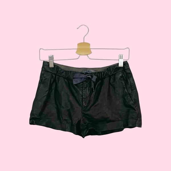 BLACK LEATHER LOW RISE SHORTS (0)