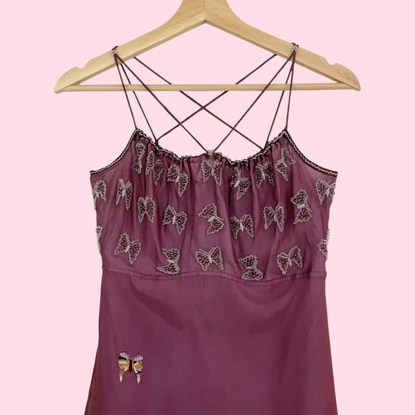 Y2K Beaded + Embroidered Butterfly Mini Dress (XS)
