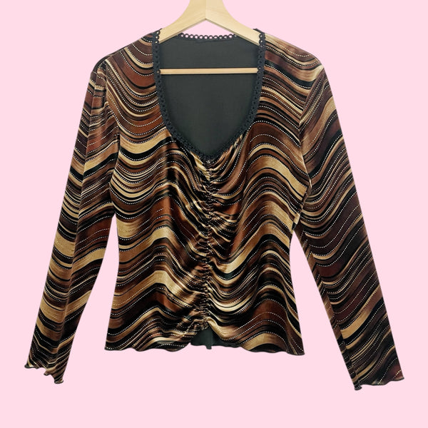 BROWN WAVY VELVET CINCHED TOP (L)