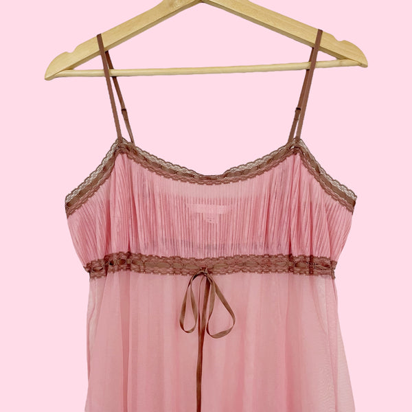 VICTORIA'S SECRET PINK + BROWN PLEATED MESH BABYDOLL (M)