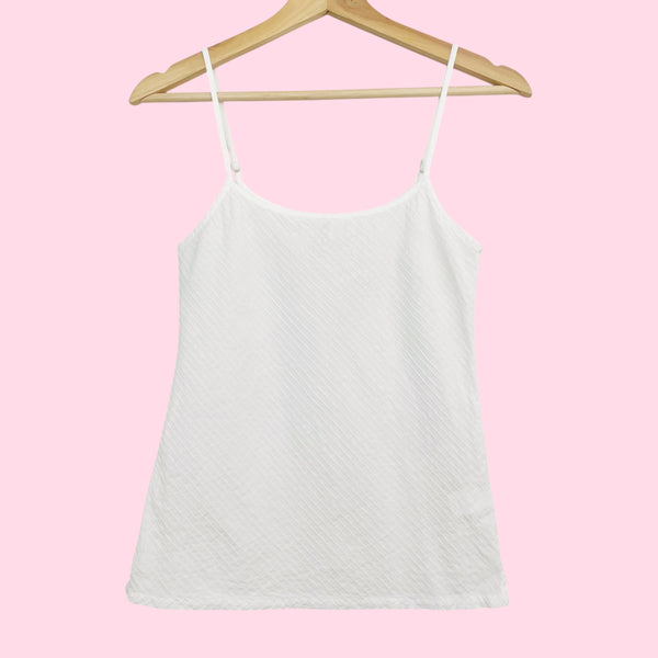 White Textured Stripe Cotton Tank (XS)