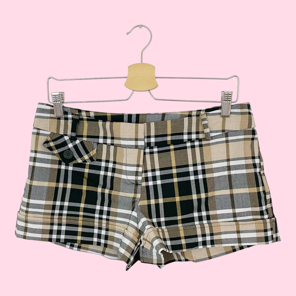 TAN METALLIC PLAID LOW RISE SHORTS (M)