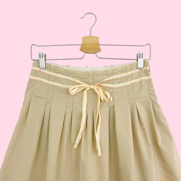 Tan + Orange Floral Midi Skirt w/ Ribbons (1)