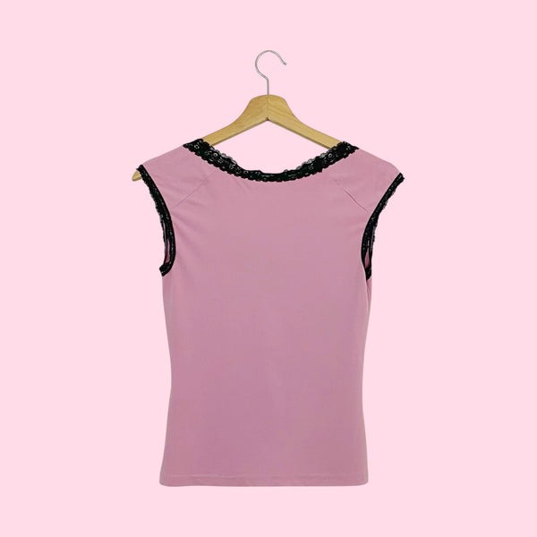 PINK + BLACK LACE TANK (M)