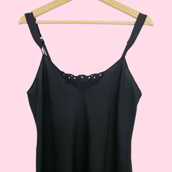 80S VANITY FAIR MATTE BLACK SLIP DRESS (34)