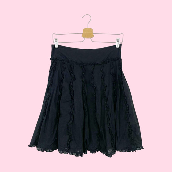 Y2K Black Cotton Ruffle Midi Skirt (S)