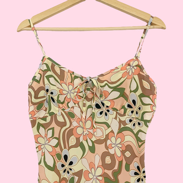PSYCHEDELIC FLORAL PRINT MIDI DRESS (S)