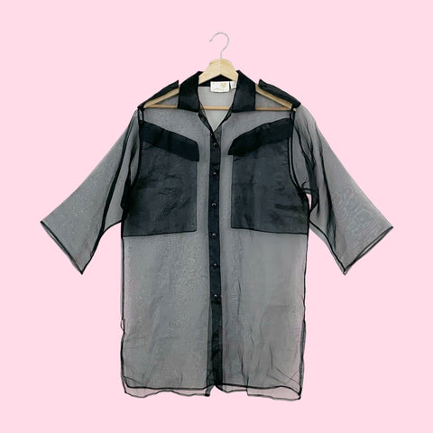 BLACK SHEER ORGANZA OVERSIZED BLOUSE (M)