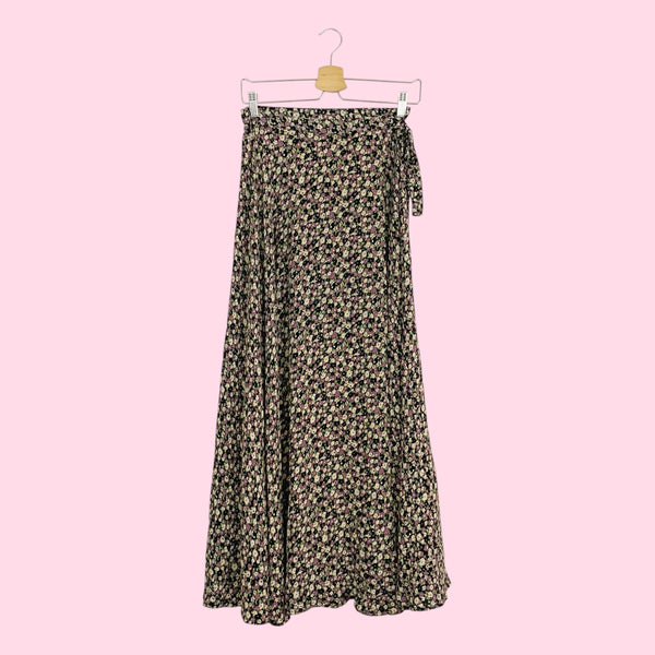 NAVY FLORAL MAXI WRAP SKIRT (M)