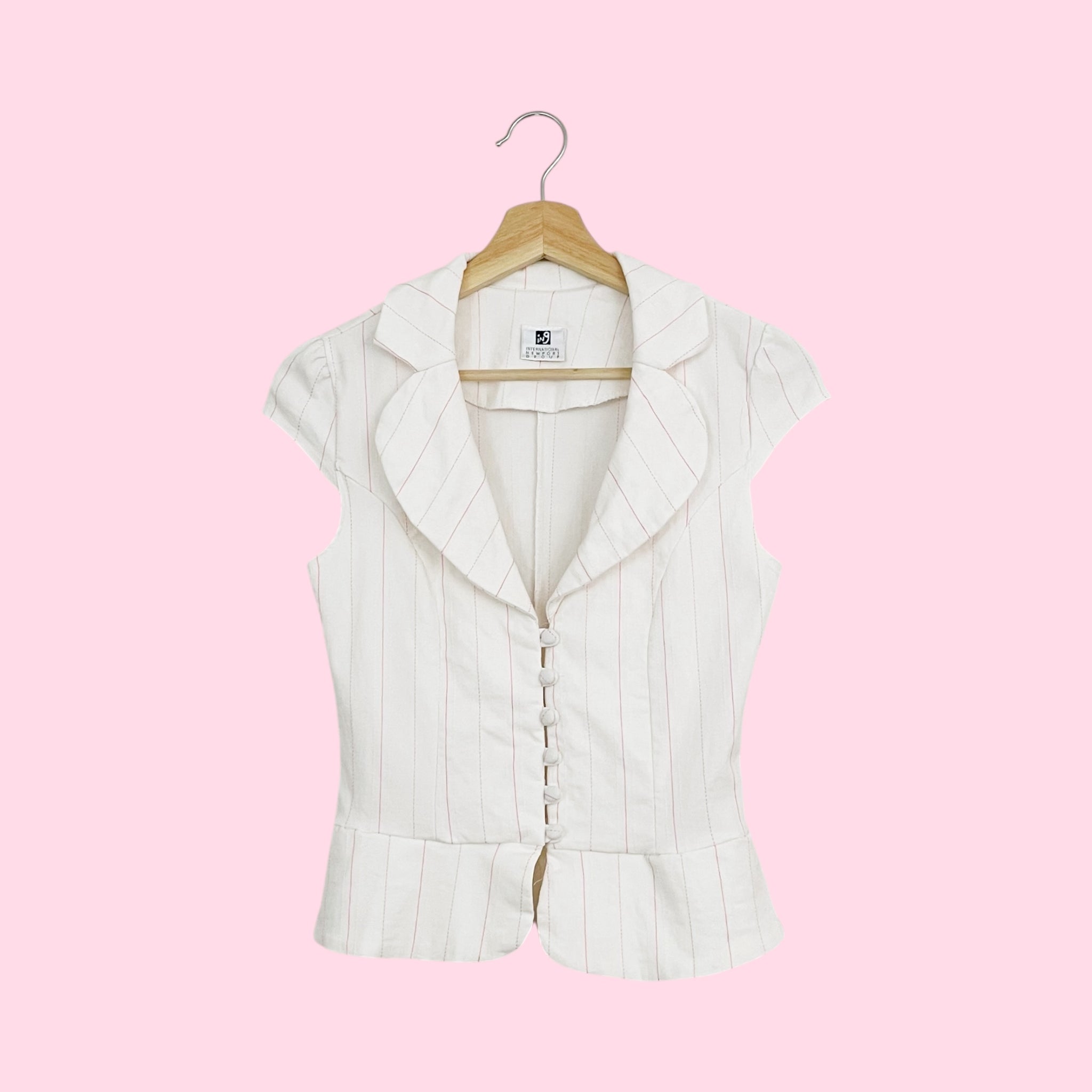 WHITE + PINK PINSTRIPE OFFICE TOP (S/M)