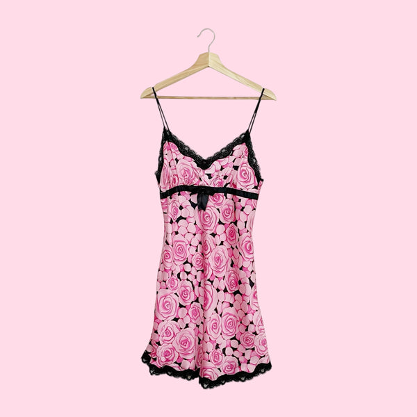 ROSE PRINT SILK SLIP DRESS (M)