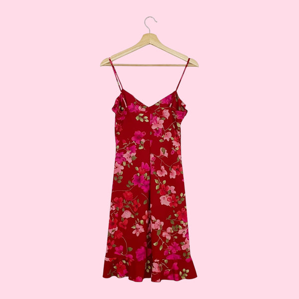 RED FLORAL RUFFLE MIDI DRESS (S)