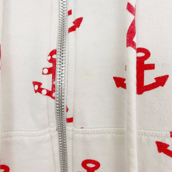 Y2K White + Red Anchor Print Hoodie (L)