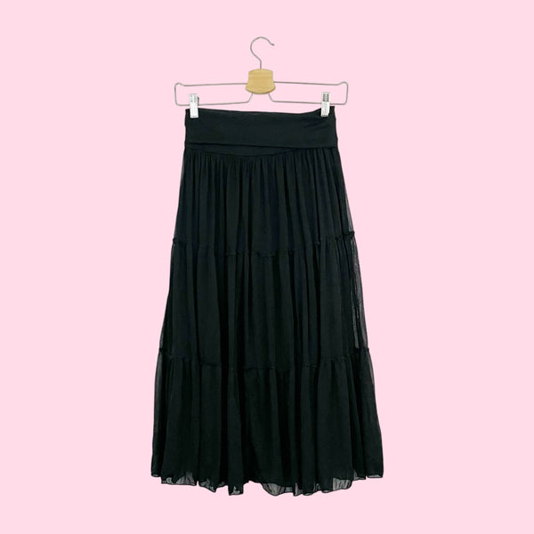 BLACK TIERED MIDI SKIRT (S)