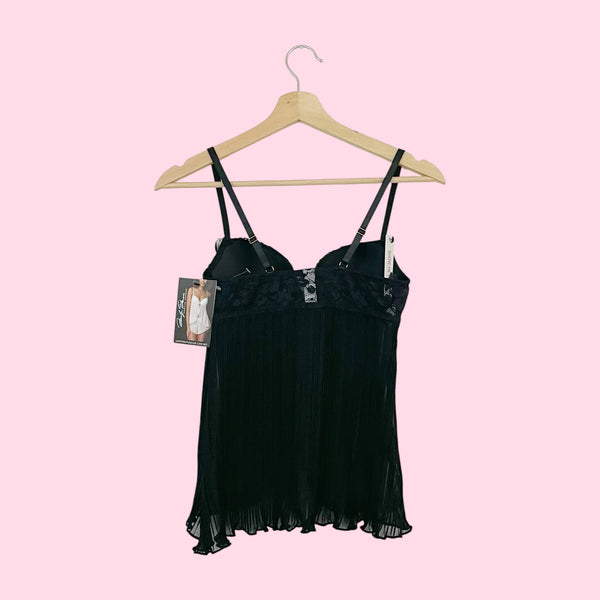 BLACK PLEATED PUSH UP OPEN FRONT TOP (S)