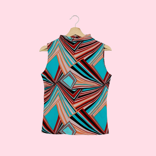 GEOMETRIC PRINT MOCK NECK TOP (M/L)