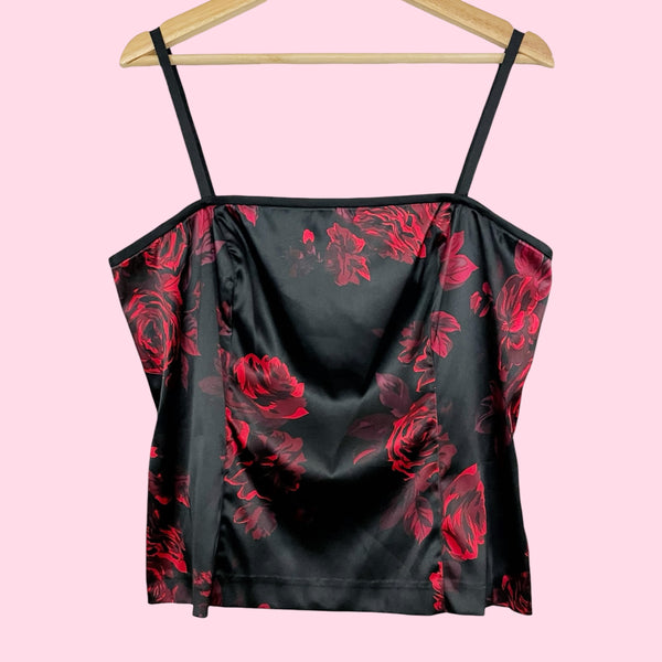 BLACK ROSE PRINT SATIN TANK (XL)