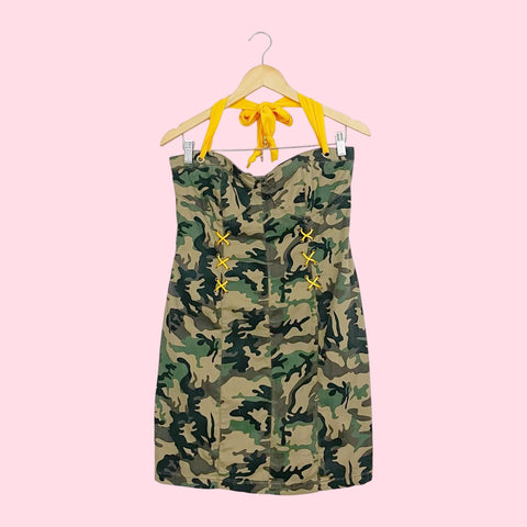 ROCAWEAR CAMO LACE UP HALTER DRESS (M)