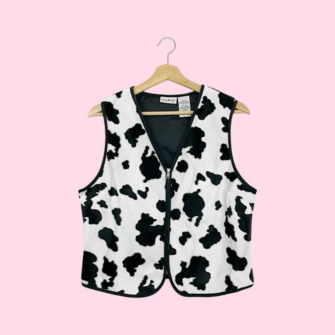 COW PRINT FUZZY VEST (M)