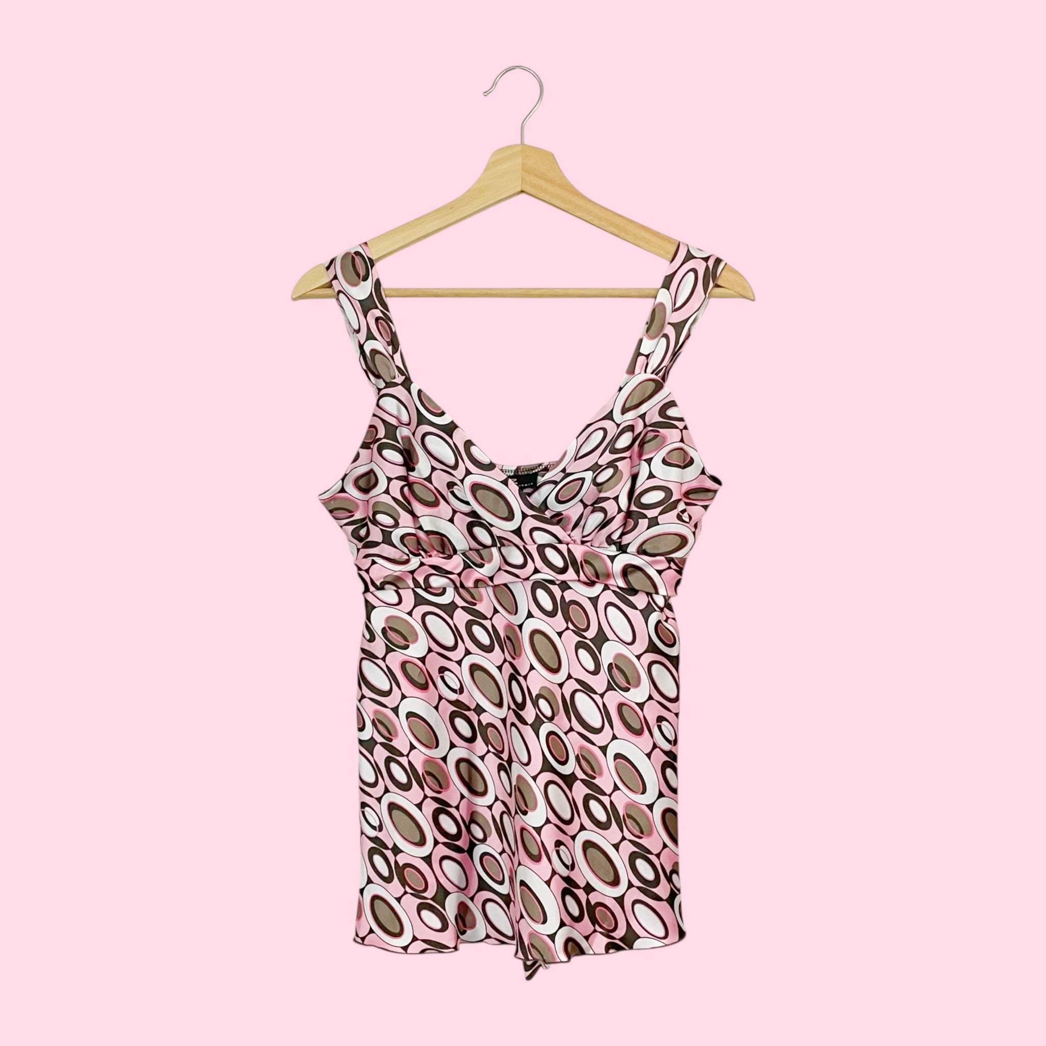 PINK + BROWN PRINTED TIE BACK TANK (M)