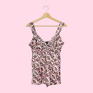 PINK + BROWN PRINTED TIE BACK TANK (M)