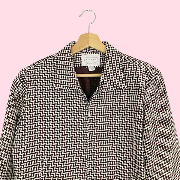 90s Express Brown + Cream Houndstooth Jacket (M)