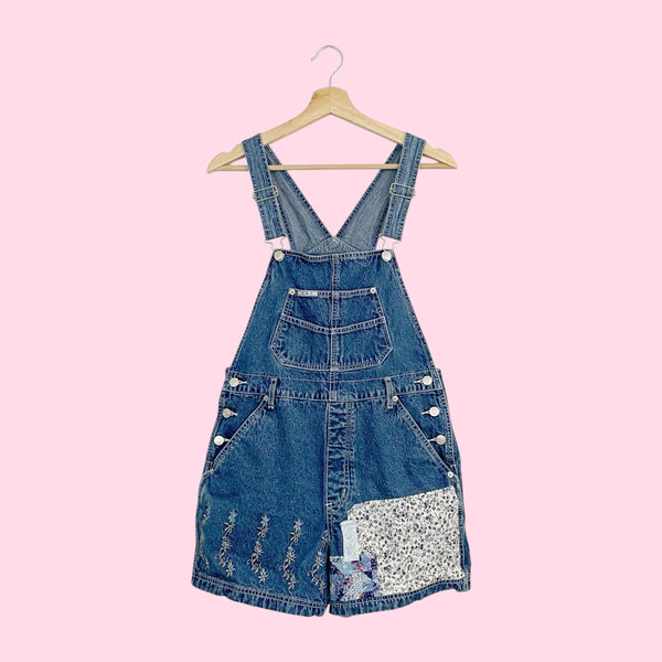 90s Patchwork Embroidered Overall Shorts (S/M)