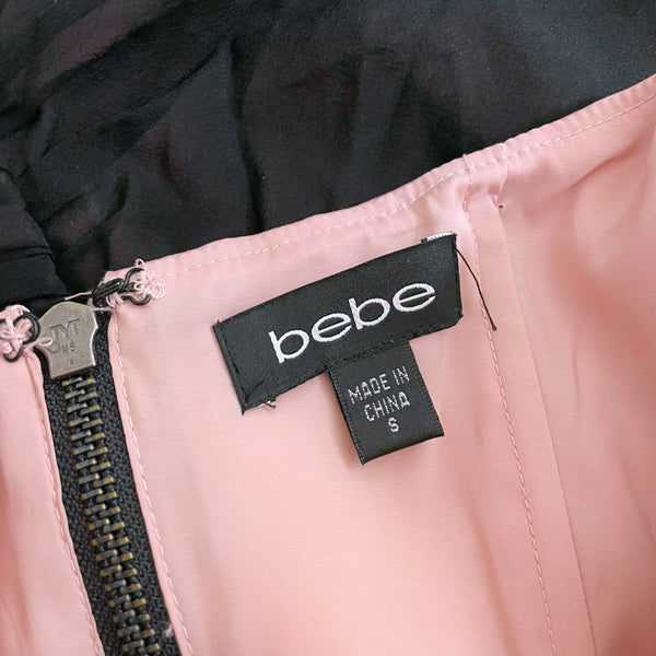 BEBE PINK + BLACK STRAPLESS PARTY DRESS (S)