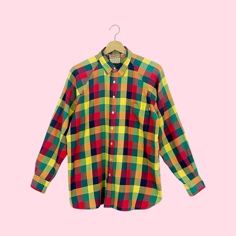 80s FIORUCCI PLAID BLOUSE (L)