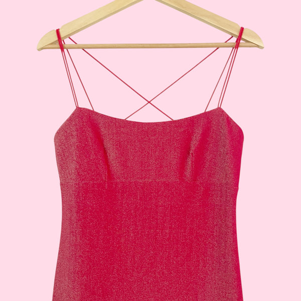METALLIC RED STRAPPY MIDI DRESS (M)
