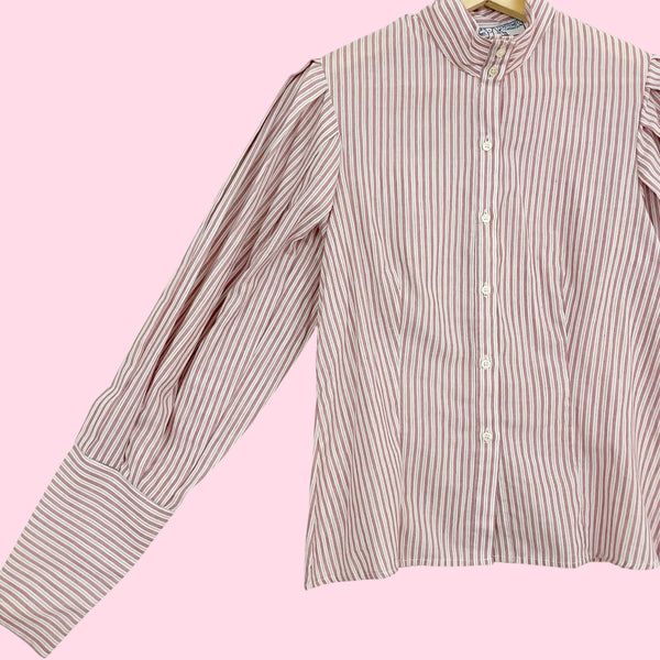 80S STRIPED LEG OF MUTTON SLEEVE BLOUSE (M)