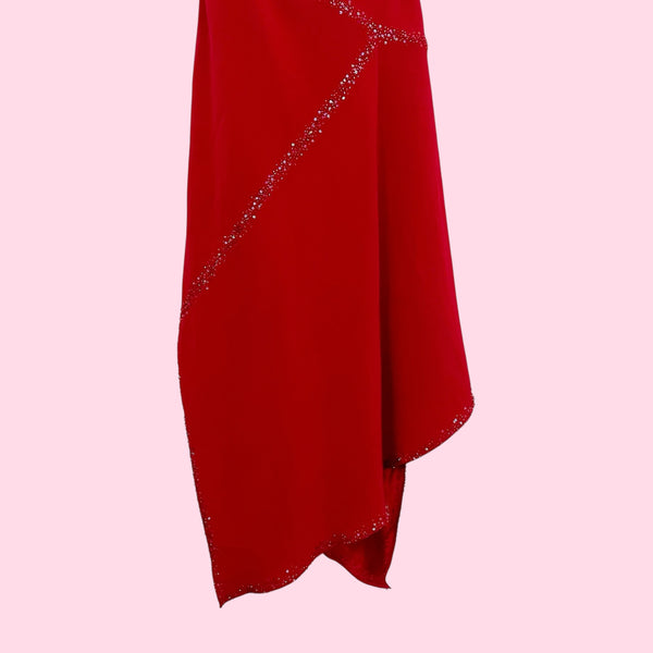 RED BEADED ASYMMETRICAL MIDI DRESS (2)