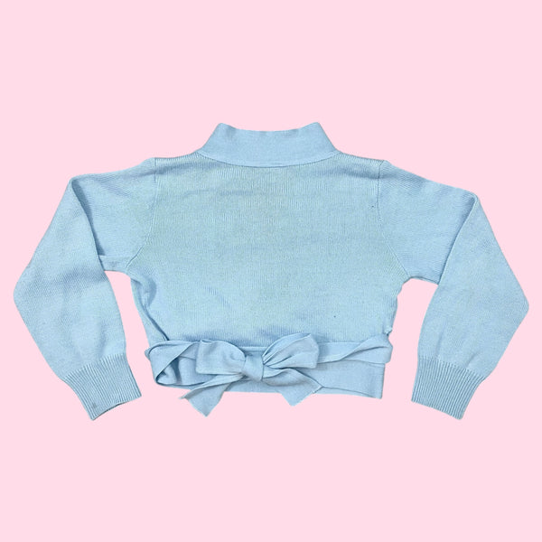 LIGHT BLUE CROPPED WRAP SWEATER (S)