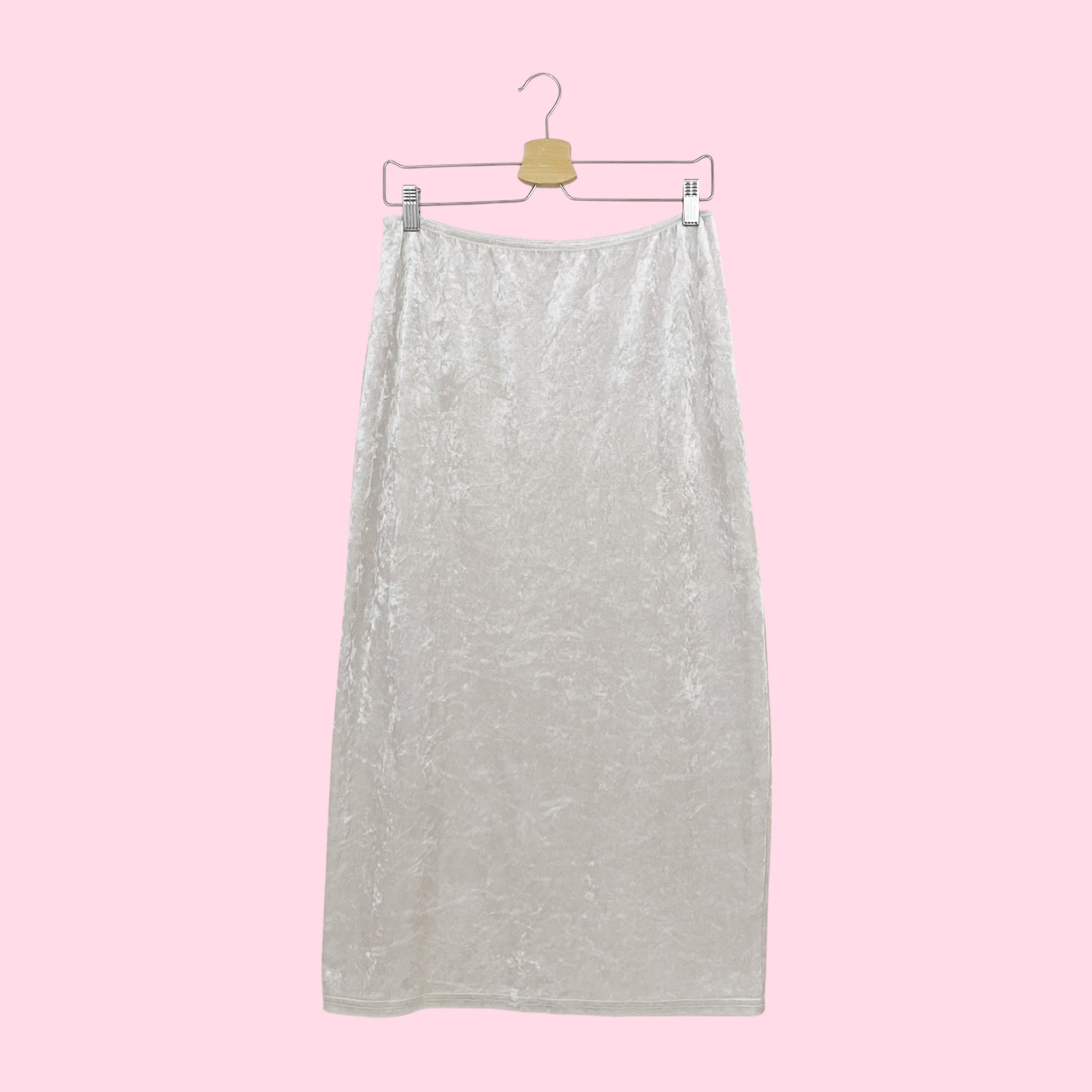WHITE VELVET MAXI SKIRT (M)