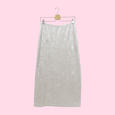 WHITE VELVET MAXI SKIRT (M)
