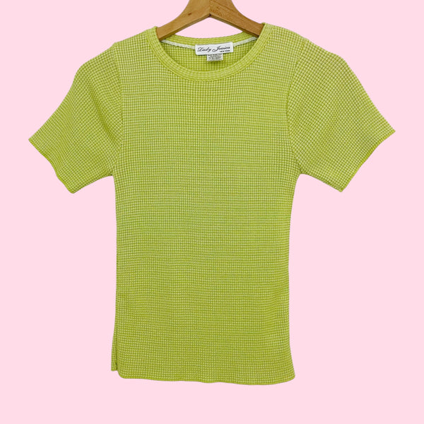 CHARTREUSE WAFFLE KNIT TOP (M)