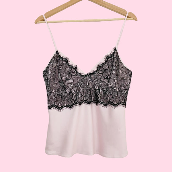 PINK + BLACK LACE SLIP TANK (M)