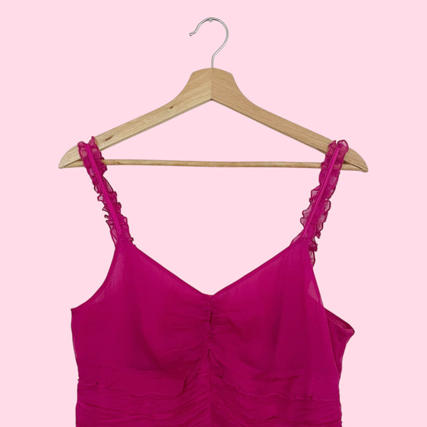 FUCHSIA GATHERED SILK TANK TOP (M)