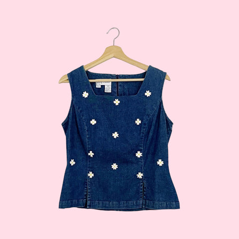 DENIM TOP W/ DAISY APPLIQUE (L)