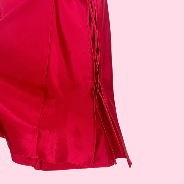 RED LACE UP SIDE SLIP DRESS (M)