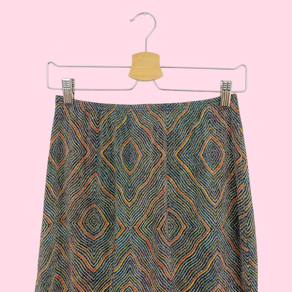 METALLIC PSYCHEDELIC MIDI SKIRT (M)