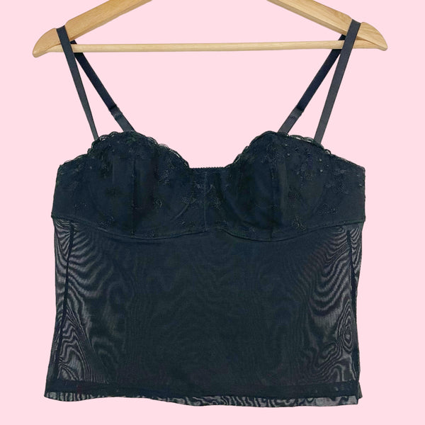 BLACK EMBROIDERED MESH BUSTIER (L)