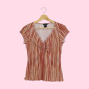 BROWN STRIPED MESH CINCHED TOP (M/L)