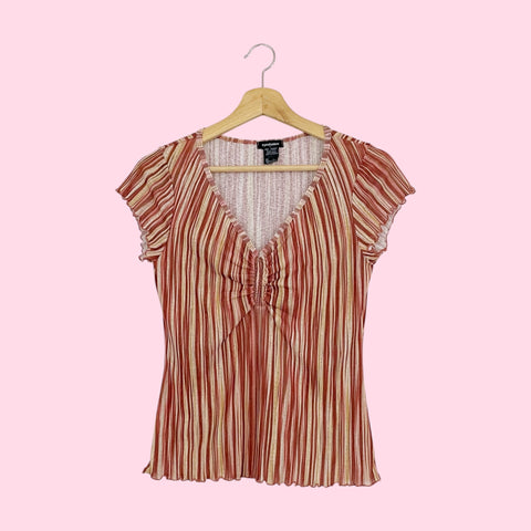 BROWN STRIPED MESH CINCHED TOP (M/L)