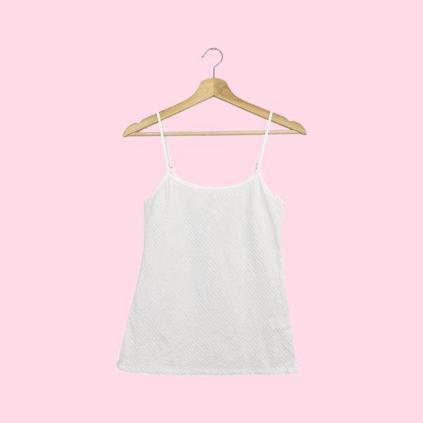 White Textured Stripe Cotton Tank (XS)
