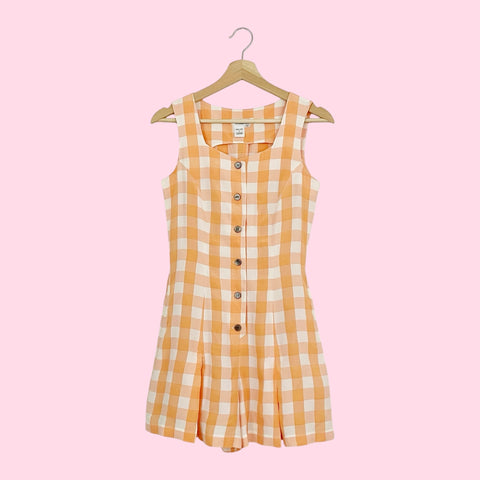 PEACH GINGHAM ROMPER (XS)