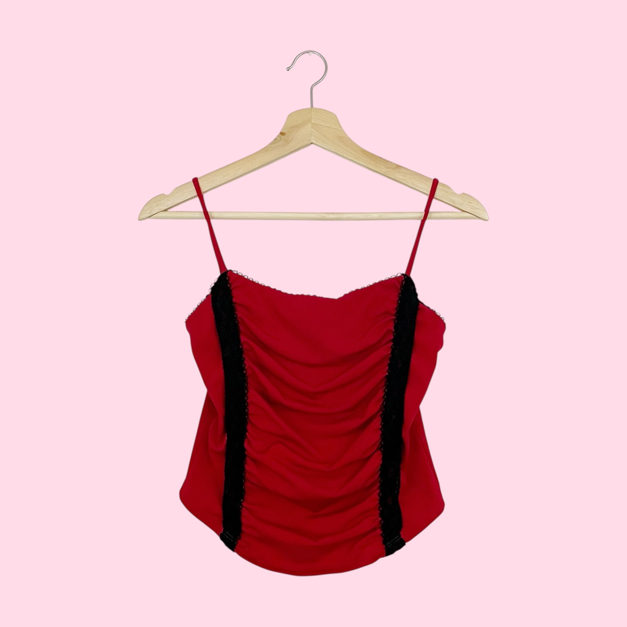 RED + BLACK LACE TRIM TANK (S)