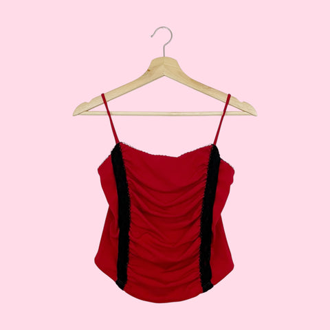 RED + BLACK LACE TRIM TANK (S)